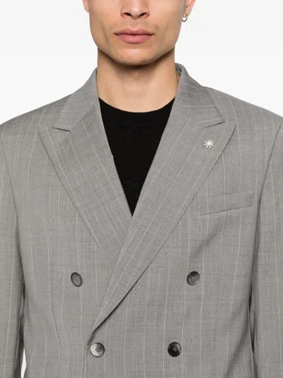 Manuel Ritz Double-breasted Pinstriped Suit In Gray