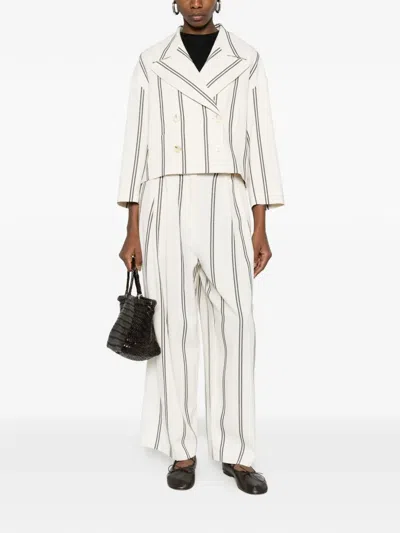 Psophia Stripe-pattern Pleated Trousers In White