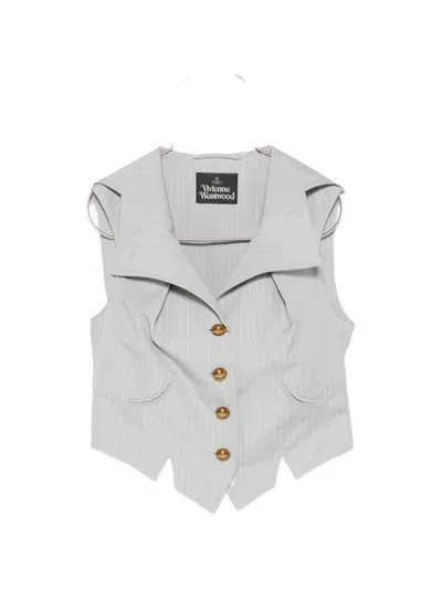 Vivienne Westwood Meryl Waistcoat Pinstripe Shirting Grey 46 Women In White