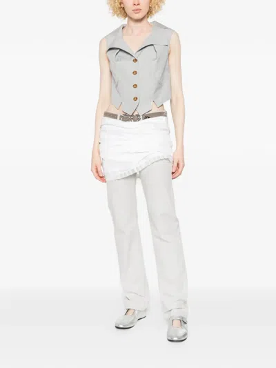 Vivienne Westwood Meryl Waistcoat Pinstripe Shirting Grey 46 Women In White