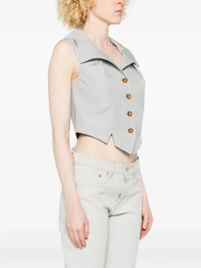 Vivienne Westwood Meryl Waistcoat Pinstripe Shirting Grey 46 Women In White