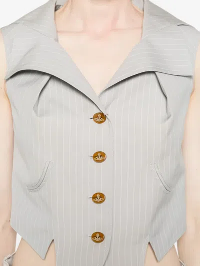 Vivienne Westwood Meryl Waistcoat Pinstripe Shirting Grey 46 Women In White