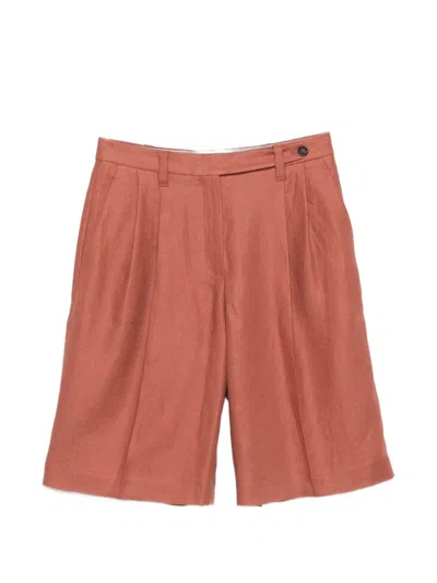 Brunello Cucinelli Linen Shorts Pleated Design Belt Loops Pockets In Orange