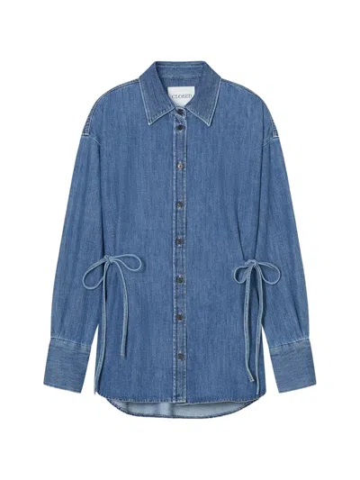 Closed Strap Waisted Blouse In Blue