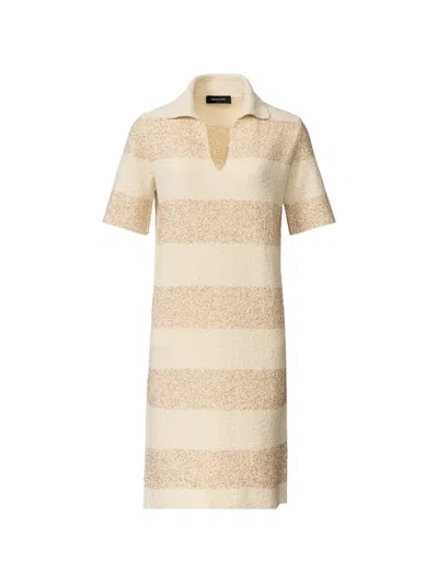 Fabiana Filippi Women Beige Stripes V Neck Midi Dress, Xl Luxury Dresses For Women Darveys In Brown