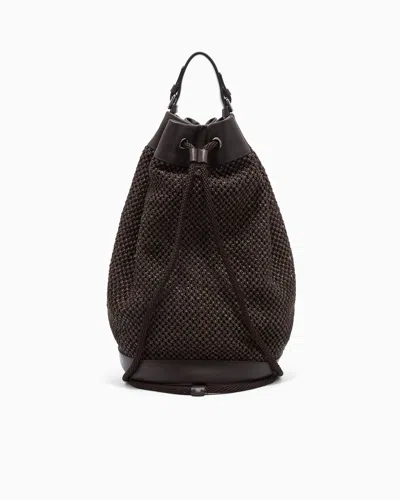 Giorgio Armani Raffia And Leather Backpack In Brown
