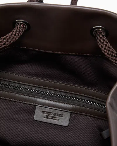 Giorgio Armani Raffia And Leather Backpack In Brown