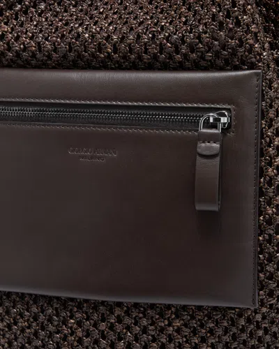 Giorgio Armani Raffia And Leather Backpack In Brown