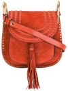 Chloé Hudson Mini Whipstitched Suede Shoulder Bag In Red