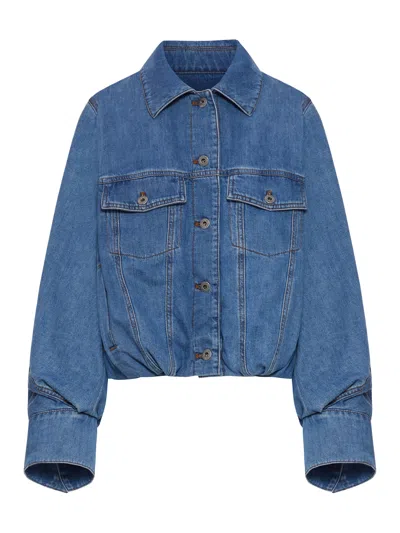 Loewe Cropped Denim Jacket With Wide Sleeves In Blue