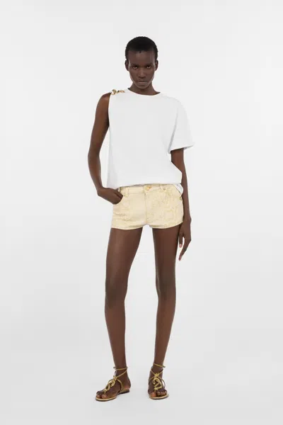 Roberto Cavalli White Micro Shorts With Gold Python Pattern In Multi