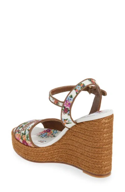 Dolce & Gabbana Leather-trimmed Embroidered Canvas Platform Wedge Sandals In Brown