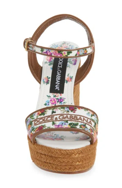 Dolce & Gabbana Leather-trimmed Embroidered Canvas Platform Wedge Sandals In Brown