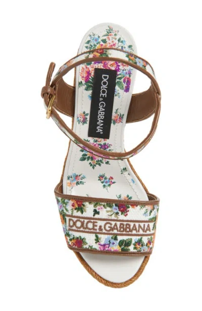 Dolce & Gabbana Leather-trimmed Embroidered Canvas Platform Wedge Sandals In Brown