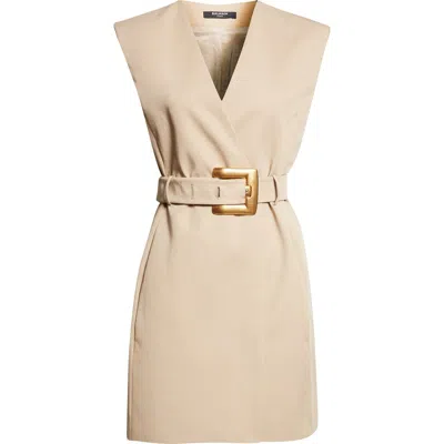 Balmain Wrap Cotton Gabardine Dress Belt Detail In Neutral
