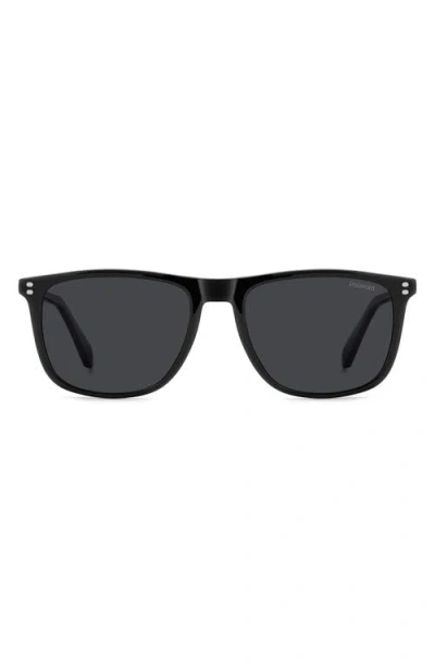 Polaroid 55mm Polarized Rectangular Sunglasses In Gold