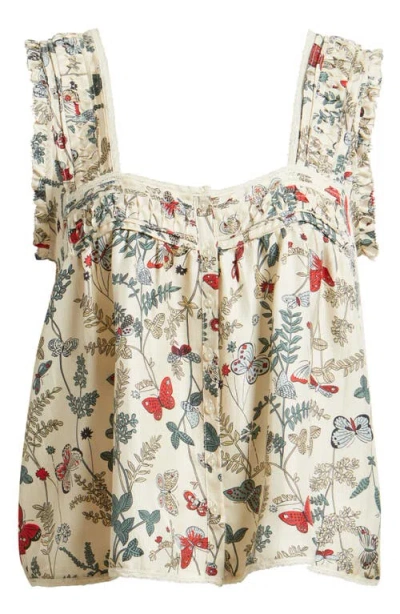 The Great Victorian Silk Flutter-sleeve Top In Gold