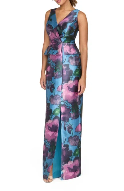 Kay Unger Celeste Column Gown In Multi