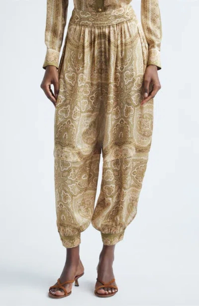 Zimmermann Womens Olive Perla Paisley Luna Harem Silk Trousers Xl In Multi