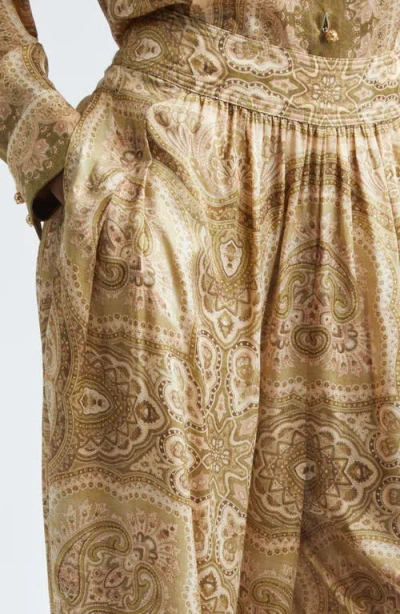 Zimmermann Womens Olive Perla Paisley Luna Harem Silk Trousers Xl In Multi