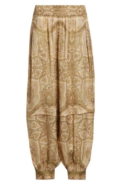 Zimmermann Womens Olive Perla Paisley Luna Harem Silk Trousers Xl In Multi