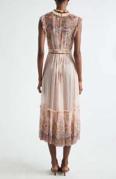 Zimmermann Alchemy Belted Paisley-print Chiffon Midi Dress In Pink