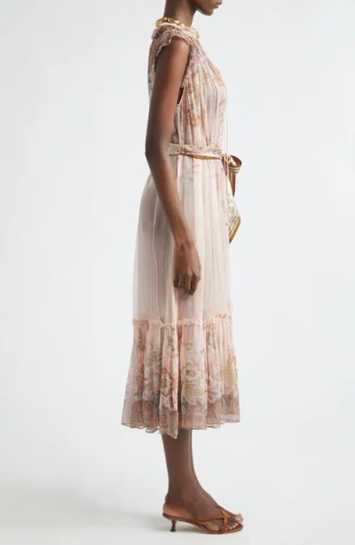 Zimmermann Alchemy Belted Paisley-print Chiffon Midi Dress In Pink