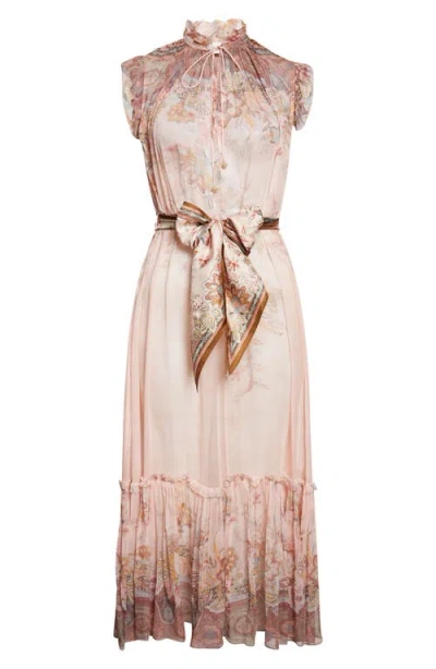 Zimmermann Alchemy Belted Paisley-print Chiffon Midi Dress In Pink