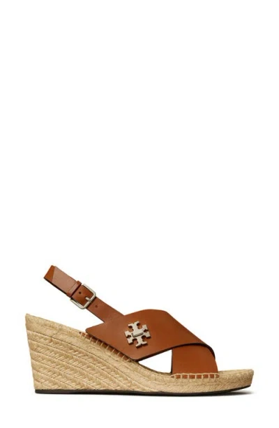 Tory Burch Turnlock Espadrille Slingback Platform Wedge Sandal In Brown