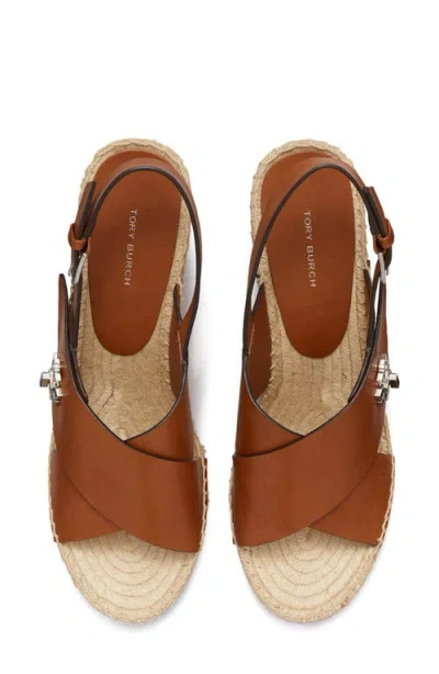 Tory Burch Turnlock Espadrille Slingback Platform Wedge Sandal In Brown