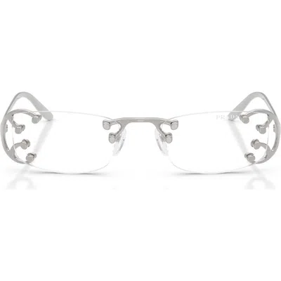 Prada 52mm Rectangular Blue Light Blocking Glasses In Metallic