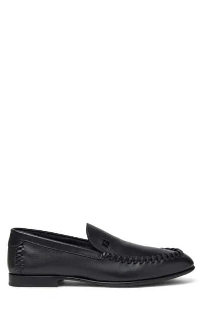 Fendi Men Leather Loafers With Metal Ff Logo In Black