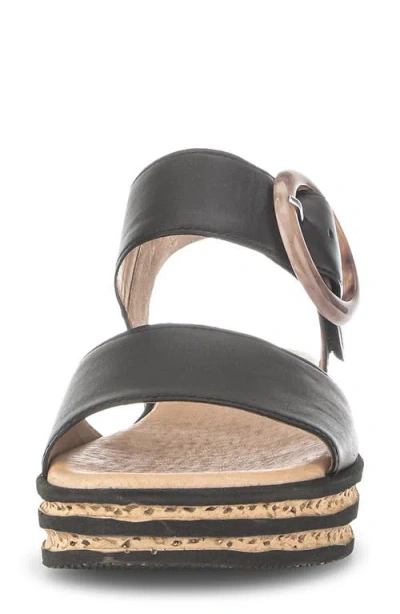 Gabor Ankle Strap Wedge Sandal In Black