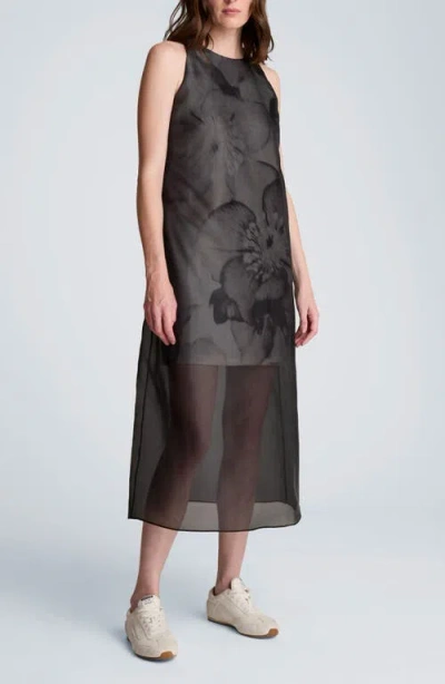 Kenneth Cole Sheer Overlay Crewneck Mini A-line Dress In Black