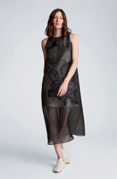 Kenneth Cole Sheer Overlay Crewneck Mini A-line Dress In Black