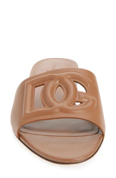 Dolce & Gabbana Women Slide Sandals With Cut Out Logo In Leather Woman In Multi