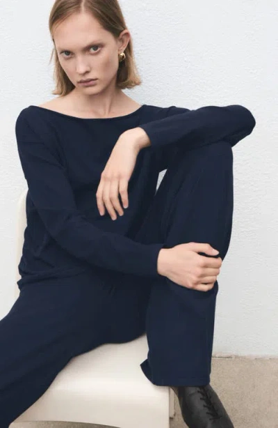 Mango Split Hem Pull-on Straight Leg Knit Pants In Blue