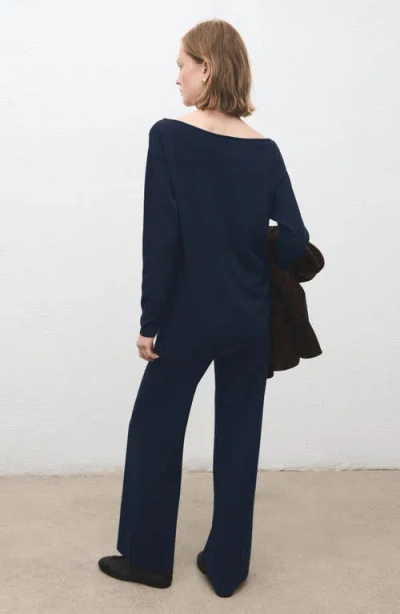Mango Split Hem Pull-on Straight Leg Knit Pants In Blue