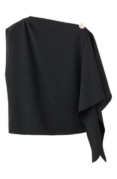 Mango Asymmetric Ruffle Top In Black
