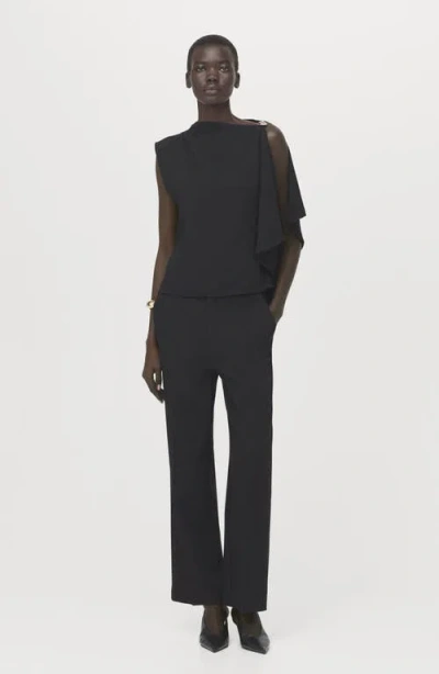 Mango Asymmetric Ruffle Top In Black