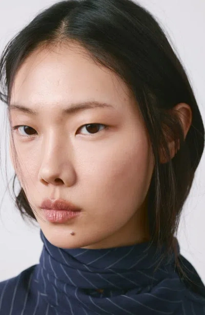 Mango Stripe Tie Neck Top In Blue