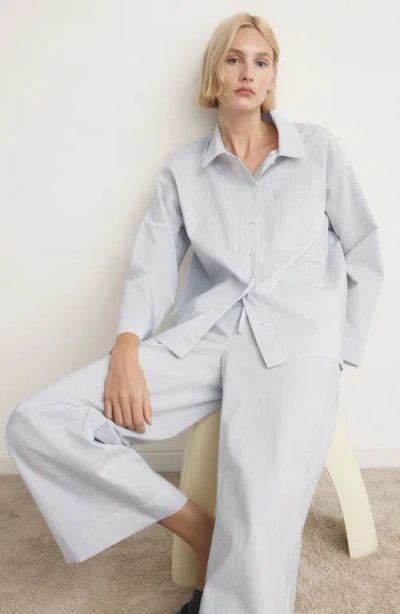 Mango Stripe Cotton Blend Pajama Top In White