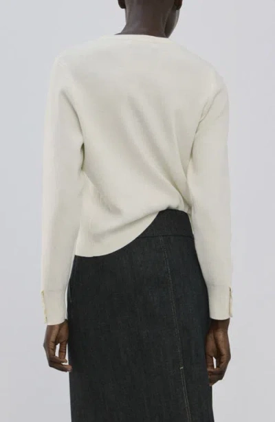 Mango Button Cuff Sweater In White