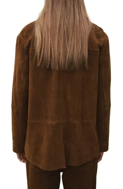 Mango Straight Suede Blazer In Brown