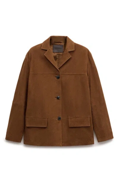 Mango Straight Suede Blazer In Brown
