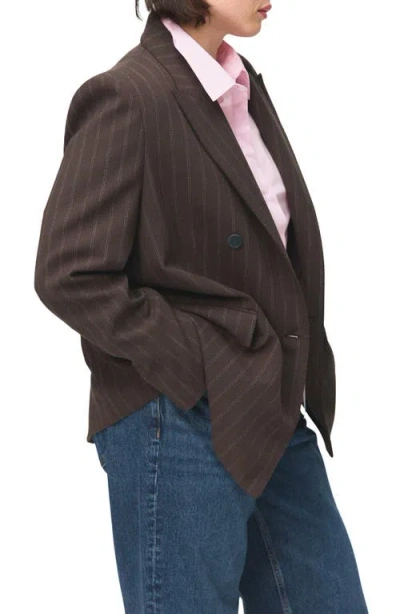 Mango Double Breasted Pinstripe Blazer In Brown