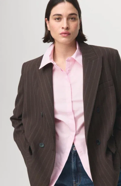 Mango Double Breasted Pinstripe Blazer In Brown
