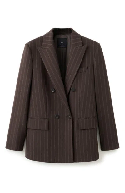 Mango Double Breasted Pinstripe Blazer In Brown