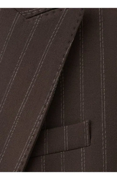Mango Double Breasted Pinstripe Blazer In Brown