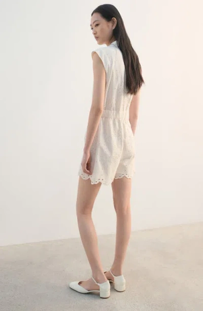 Mango Embroidered Cutwork Sleeveless Romper In Neutral